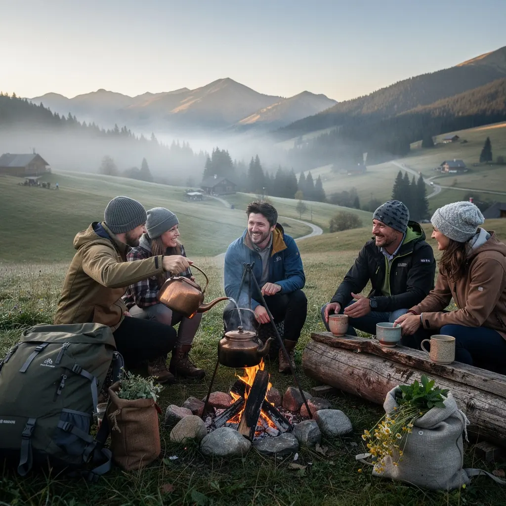 Ručne zbierané bylinky na pozadí slnečného slovenského poľa, pripravené na sušenie.