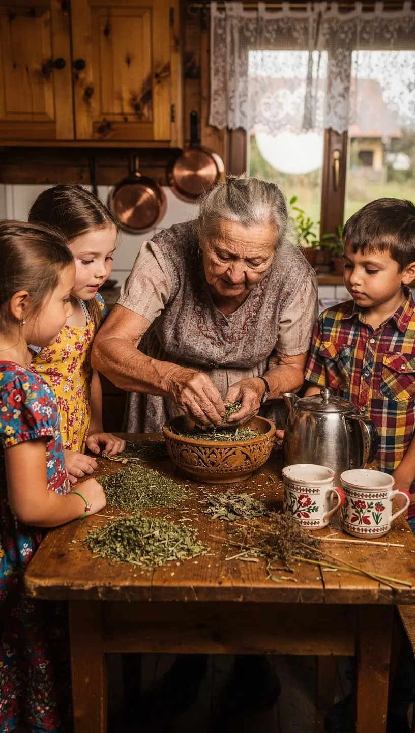 Rodina sediaca okolo stola, užívajúca si čajový obrad a zdieľajúca príbehy.