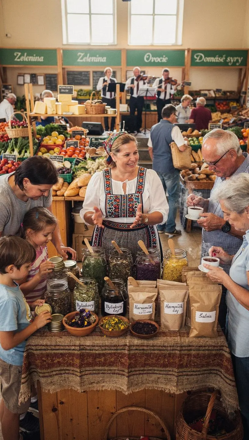 Zelený čaj s bylinkami v tradičnej keramickej šálke na drevenom stole